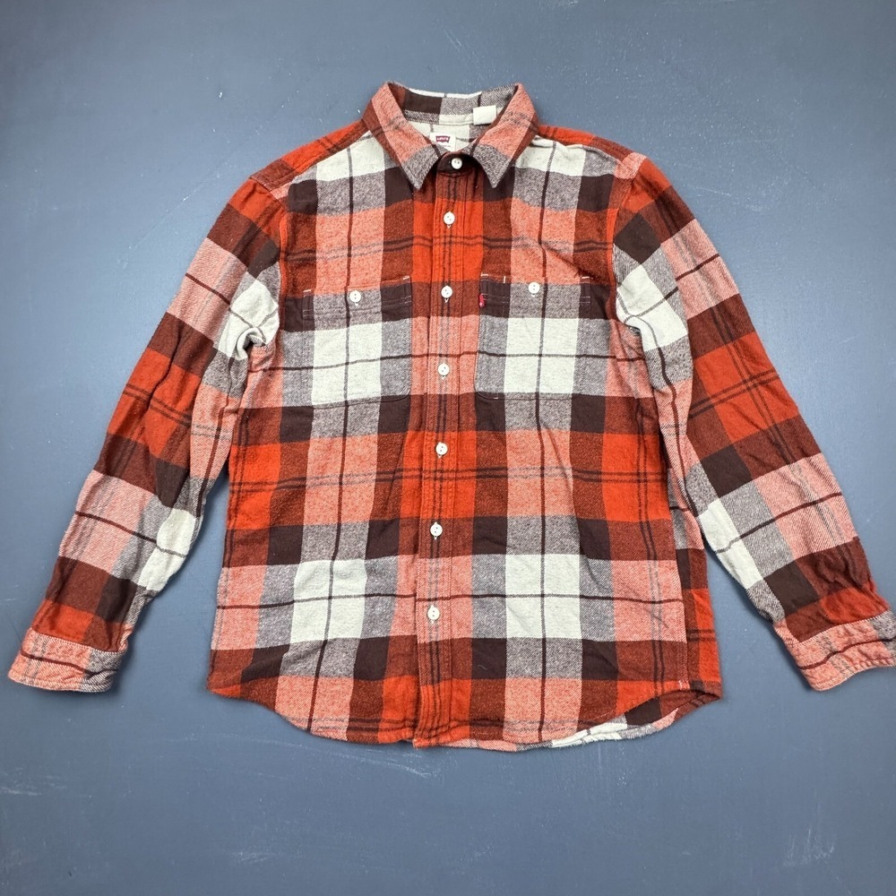 Levi's Men's Size M Red Plaid Flannel Shirt Button Up Relaxed Cotton Work Wear